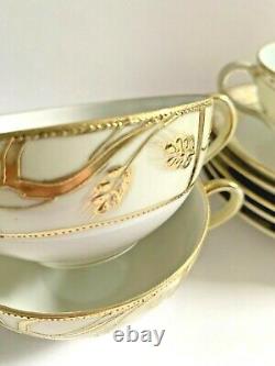 Antique Nippon Gold Set/5 Double Handle Soup or Coffee/Tea Cups And Saucers RARE