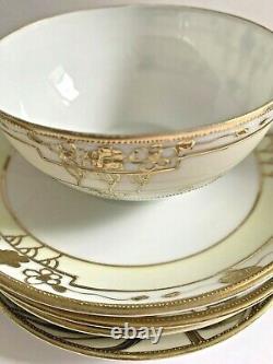 Antique Nippon Gold Set/5 Double Handle Soup or Coffee/Tea Cups And Saucers RARE