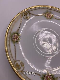 Antique Nippon Hand Painted Porcelain Raising Gold Tea Cup & Saucer