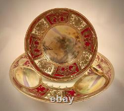 Antique Nippon Tea Cup & Saucer, Pedestal, Scenic