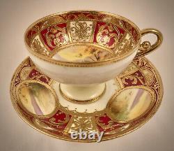 Antique Nippon Tea Cup & Saucer, Pedestal, Scenic