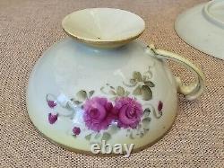 Antique Nippon Teacup & Saucer Set Huge Floating Cabbage Rose Heavy Gold Beaded