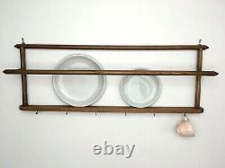 Antique Oak Plate Rack Teacup Hooks Primitive Modern Simple Farmouse MCM