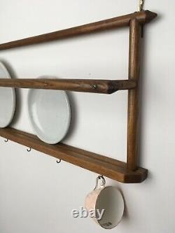 Antique Oak Plate Rack Teacup Hooks Primitive Modern Simple Farmouse MCM