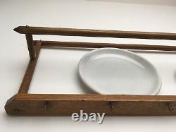 Antique Oak Plate Rack Teacup Hooks Primitive Modern Simple Farmouse MCM