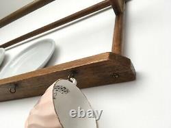 Antique Oak Plate Rack Teacup Hooks Primitive Modern Simple Farmouse MCM