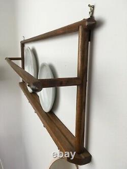 Antique Oak Plate Rack Teacup Hooks Primitive Modern Simple Farmouse MCM