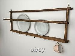 Antique Oak Plate Rack Teacup Hooks Primitive Modern Simple Farmouse MCM