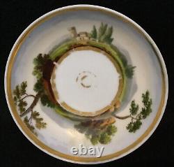 Antique Old Paris Cup and Saucer HP Villa, Castle, Mill, Leisure Scenery 18th c