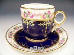 Antique Old Paris Hand Painted Roses Raised Jeweled Tea Cup & Saucer Sevres