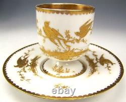 Antique Old Paris Raised Gold Gilt Birds Demitasse Footed Cup Saucer Teacup (b)