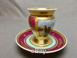 Antique Old Paris Tea/Coffee Cup & Saucer (c. 1840) Magenta Mint Lots of Gold