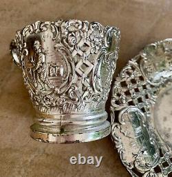 Antique Ornate SilverPlate Tea Cup/Saucer Danish Country Motif