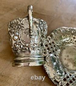 Antique Ornate SilverPlate Tea Cup/Saucer Danish Country Motif