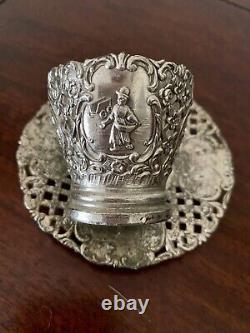 Antique Ornate SilverPlate Tea Cup/Saucer Danish Country Motif