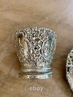 Antique Ornate SilverPlate Tea Cup/Saucer Danish Country Motif