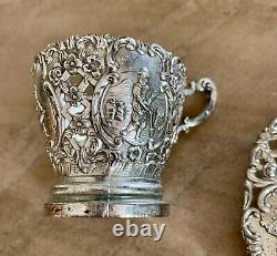 Antique Ornate SilverPlate Tea Cup/Saucer Danish Country Motif