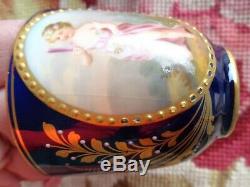 Antique Painted Cherub Royal Vienna Beehive Cabinet Demitasse Cobalt Cup Saucer