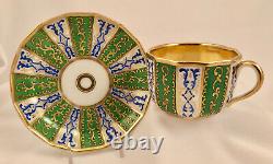 Antique Paris Porcelain Tea Cup & Saucer, Fancy Raised Enamel