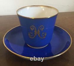 Antique Paris Porcelain Tea Cup & Saucer French Limoges H Monogram 19th century