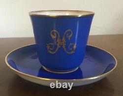 Antique Paris Porcelain Tea Cup & Saucer French Limoges H Monogram 19th century