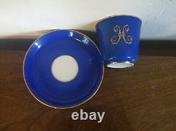 Antique Paris Porcelain Tea Cup & Saucer French Limoges H Monogram 19th century