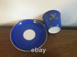 Antique Paris Porcelain Tea Cup & Saucer French Limoges H Monogram 19th century