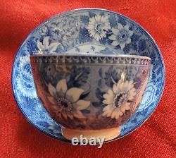 Antique Pearlware Tea Cup Saucer Blue and White Gothic Chinese Transferware 19th