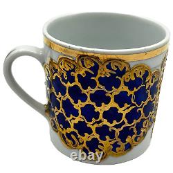Antique Persian King Naser Shah Cobalt Gold Gilt Demitasse Teacup & Saucer Set