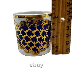 Antique Persian King Naser Shah Cobalt Gold Gilt Demitasse Teacup & Saucer Set