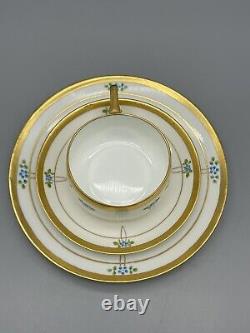 Antique Pickard Maple Leaf Mark Art Deco Gold Rim Tea Cup & Saucer & Plate
