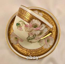 Antique Pickard Tea Cup & Saucer, Nouveau Poppies, Artist Signed