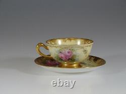 Antique Pink Roses And Gold Artist Signed Tea Cup and Saucer, Germany c. 1900