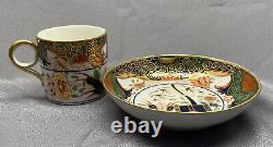 Antique Porcelain Coffee Can Tea Cup Mug & Suacer Imari Gilt English 19th c. B