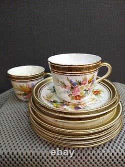 Antique Porcelain Gold Rim Floral 2 Tea Cups 3 Saucers 4 Plates