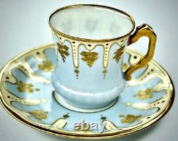 Antique Porcelain Tea Cup + Saucer Delicate, Hand-painted, Gilt Late 1800's