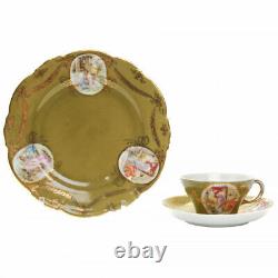 Antique Porcelain Tea Cup With Two Saucers Decorative Gilding Russian Empire Art