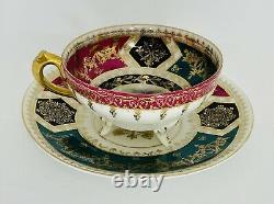 Antique Prov Saxe E. S. Germany Tea Cup & Saucer Set Floral Gold Gilt Maidens