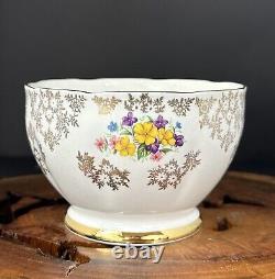 Antique Queen Anne Bone China Tea Cup, Saucer, Creamer & Sugar Bowl Set of 4