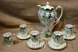 Antique RS Prussia Chocolate Pot withLid & 5 Cups, 4 Saucers+Creamer & Tea Cup