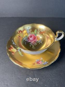 Antique Radfords Fenton gold floral tea cup &saucer 8548#England Hand Painted