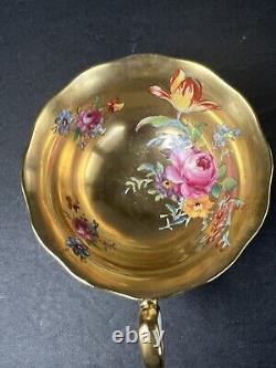 Antique Radfords Fenton gold floral tea cup &saucer 8548#England Hand Painted