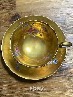 Antique Radfords Fenton gold floral tea cup & saucer #8548 England Hand Painted
