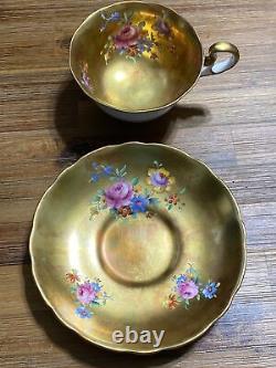 Antique Radfords Fenton gold floral tea cup & saucer #8548 England Hand Painted