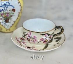 Antique Rare E. D. Bodley Tea Cup & Saucer Aesthetic Orchid Raised Branch Handle