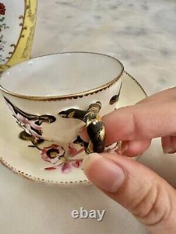 Antique Rare E. D. Bodley Tea Cup & Saucer Aesthetic Orchid Raised Branch Handle