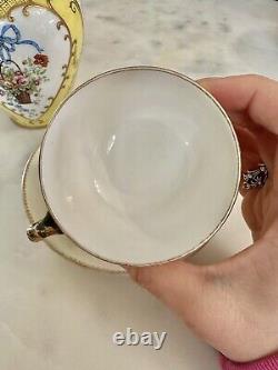 Antique Rare E. D. Bodley Tea Cup & Saucer Aesthetic Orchid Raised Branch Handle