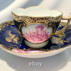 Antique Rare Hand-Painted Meissen Colln Porcelain Tea Cup +Saucer. 1900 Germany