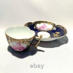 Antique Rare Hand-Painted Meissen Colln Porcelain Tea Cup +Saucer. 1900 Germany