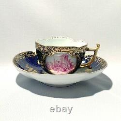 Antique Rare Hand-Painted Meissen Colln Porcelain Tea Cup +Saucer. 1900 Germany